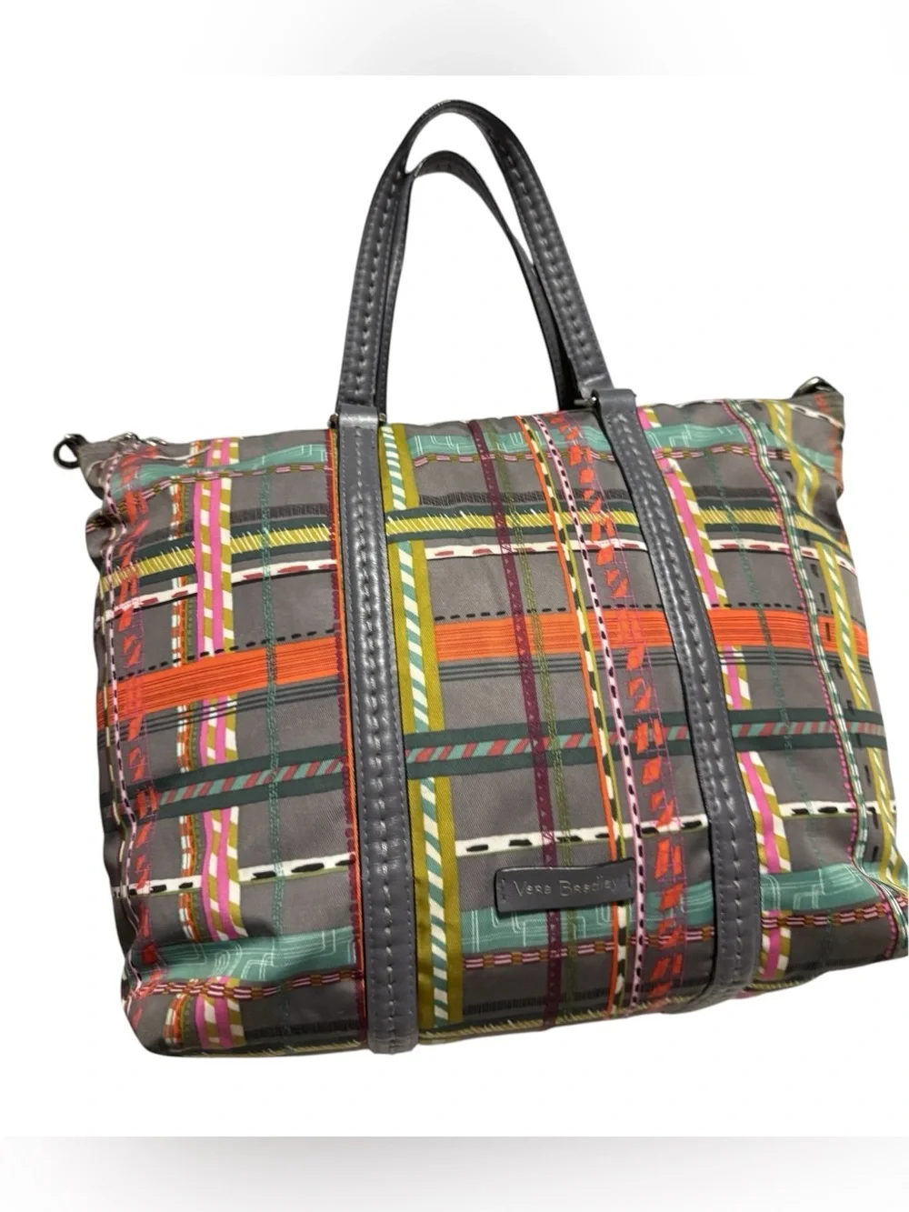 Vera Bradley Midtown Tote City Plaid Performance Twill Zip Shoulder Bag EUC